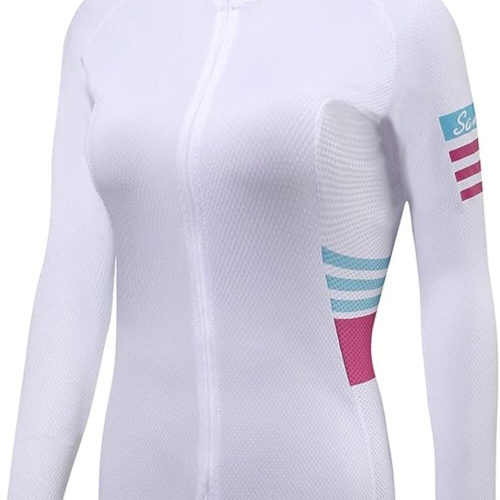 NWT Santic Olivia Women's S-2XL White Cycling Jersey Long Sleeve Full Zip, Rear - Picture 2 of 12